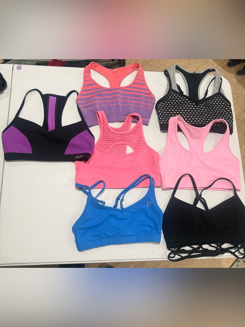 Lorna Jane Pink & Purple Striped Seamless Sports Bra